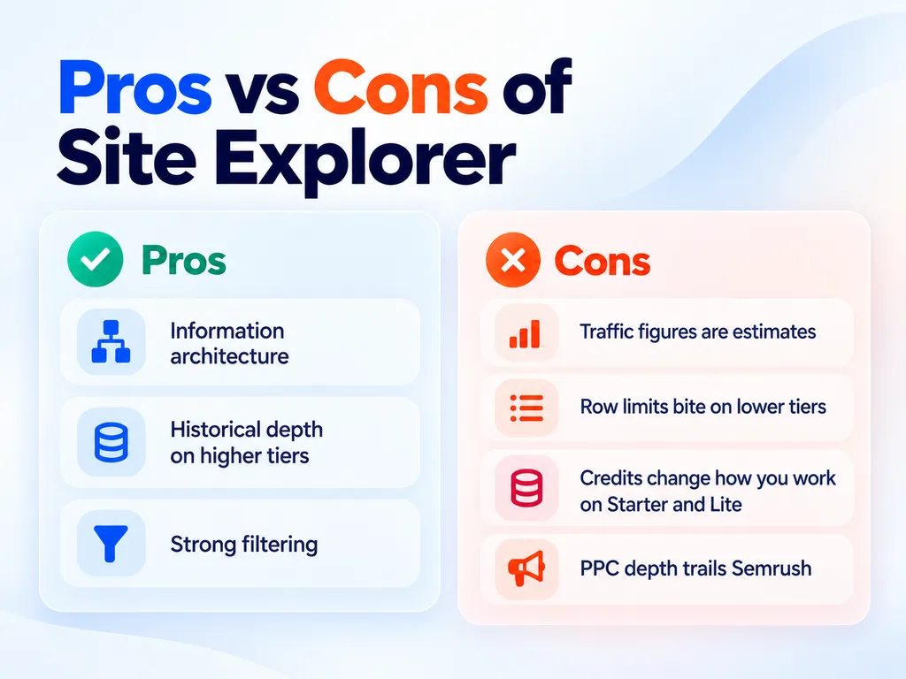What are the pros of Site Explorer?