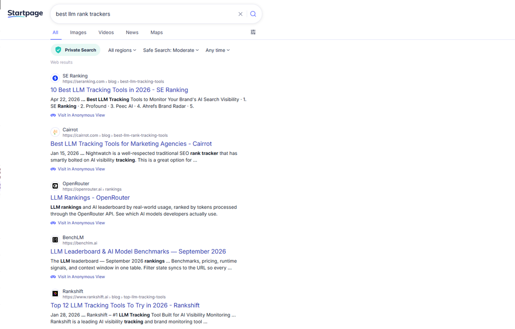 Startpage search