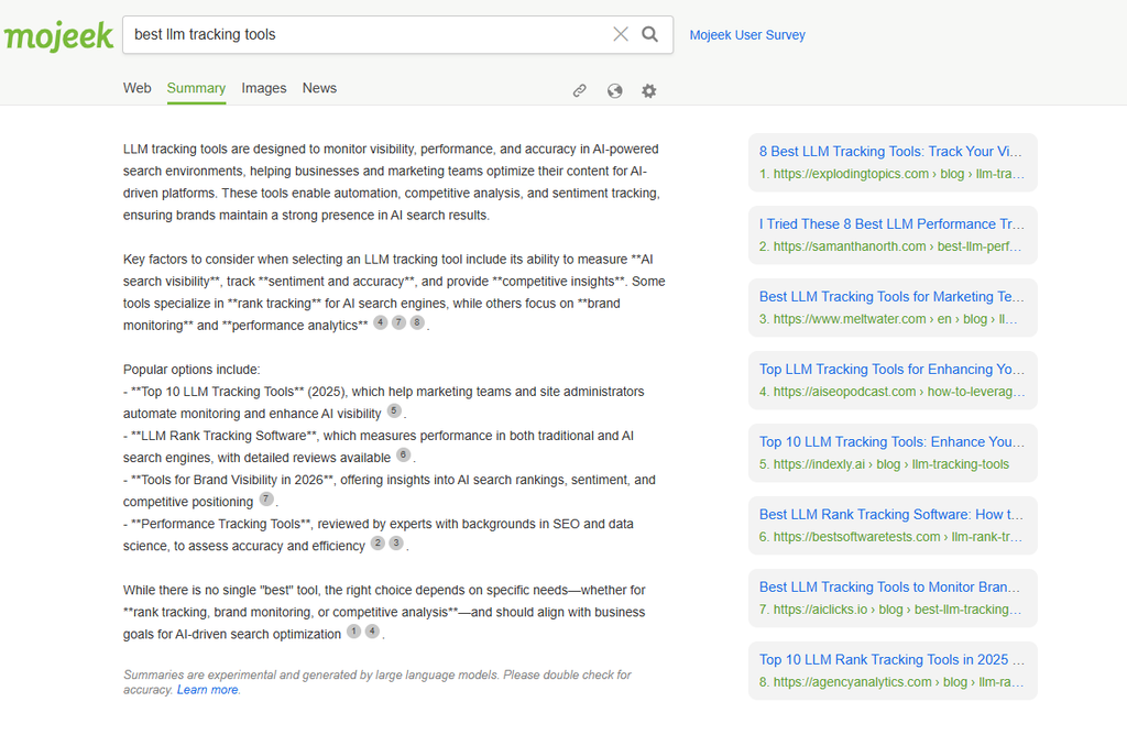 Mojeek search summary