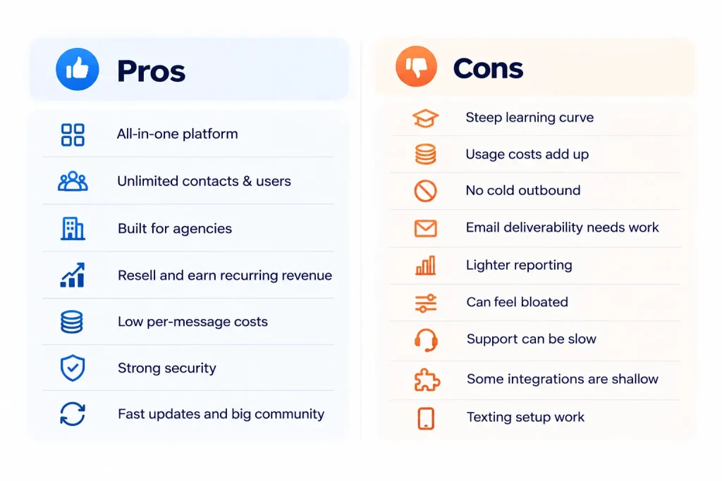 GoHighLevel Pros and Cons