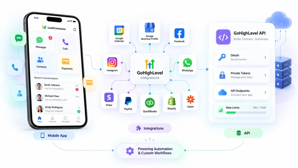 Mobile app, integrations and API